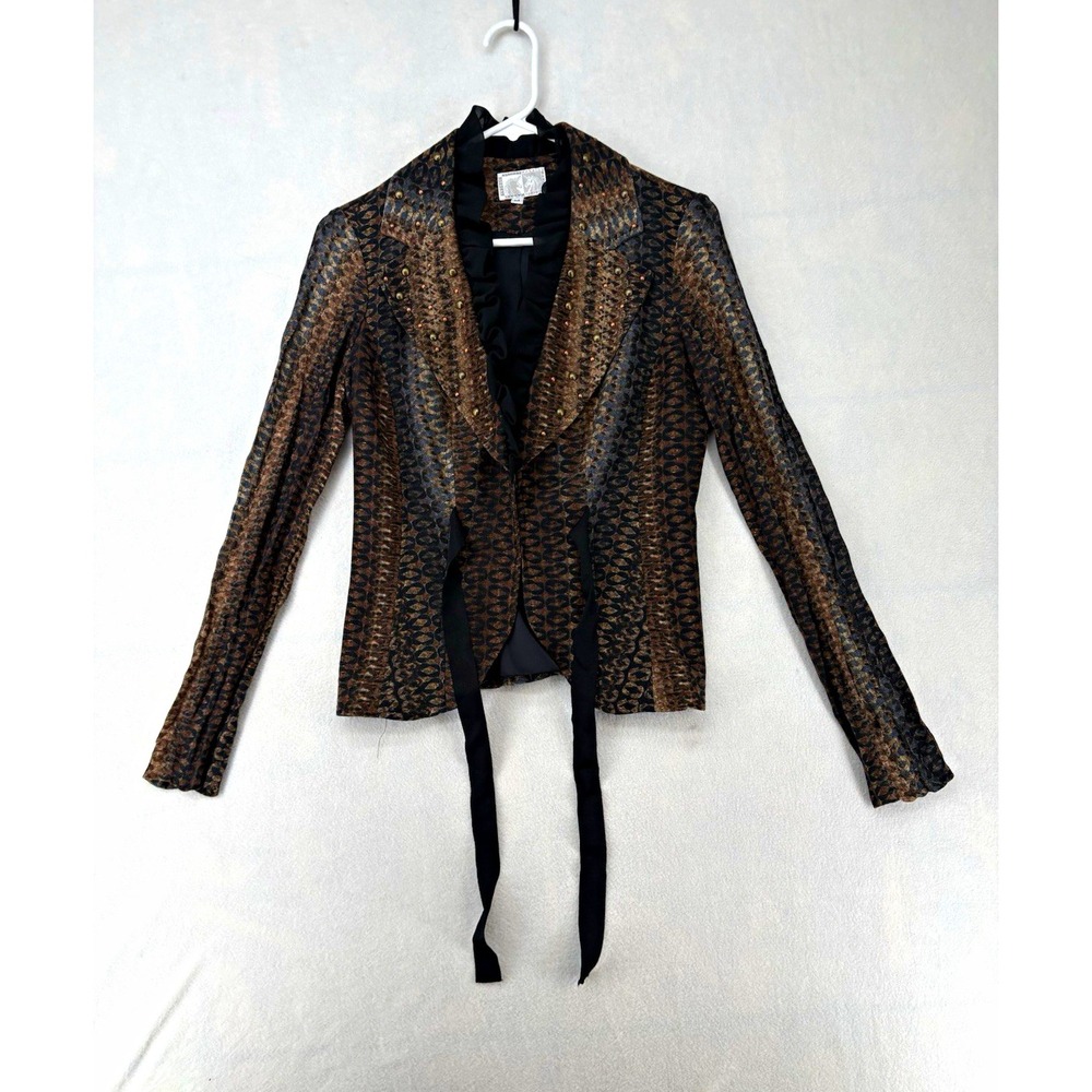 Alberto Makali Animal Print Lined Blazer Jacket Brown/Black Woolen Women's M